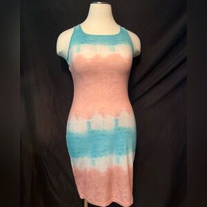 Tie dye Bodycon Midi Dress- Teal-Pink-White